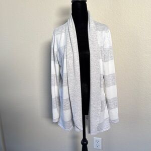 Evolution Women's Gray and White Striped Cardigan Sweater